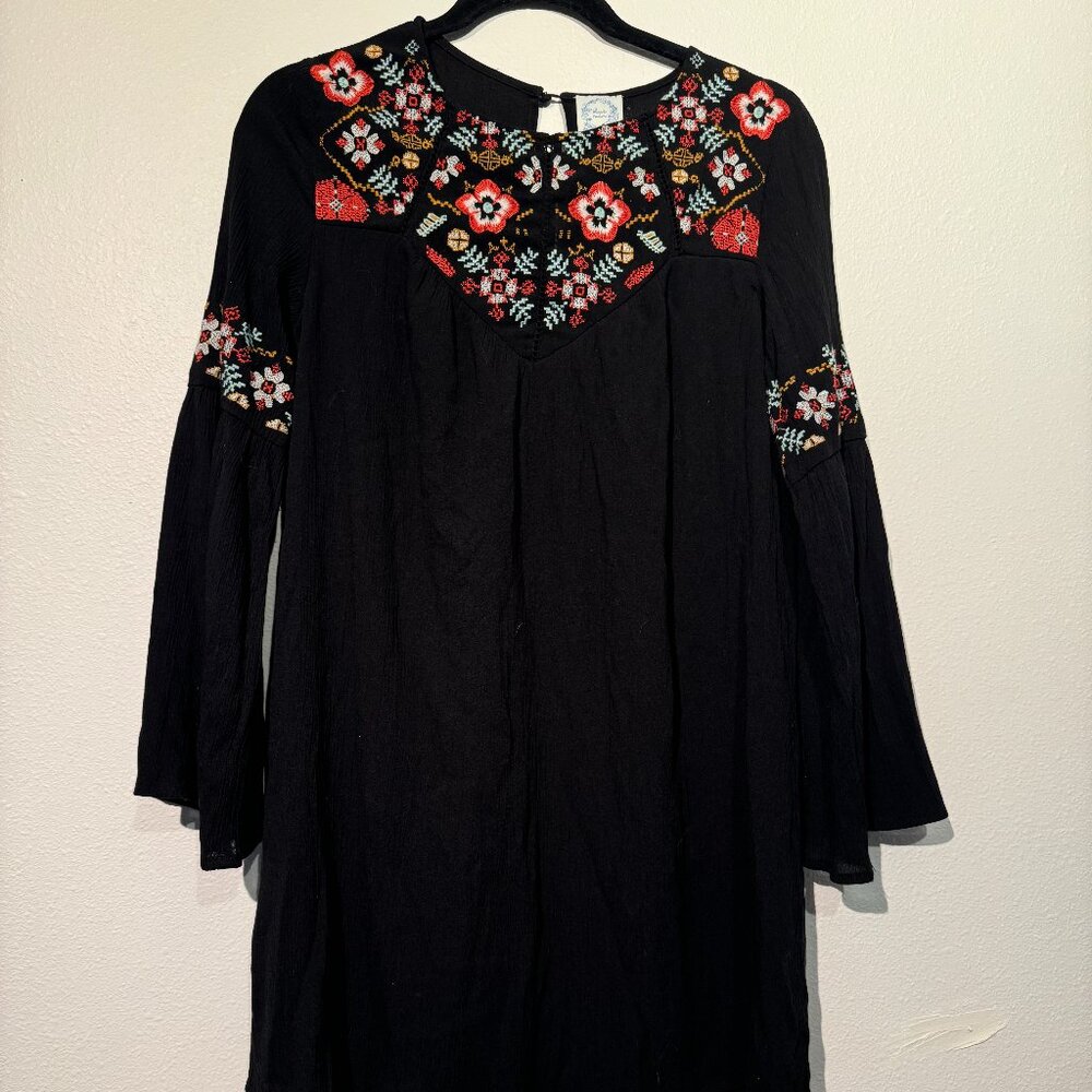 Black embroidered long sleeve  babydoll dress from Blue Rain XS